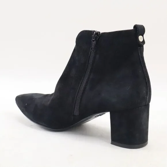 🔥AGL Notch Block Heel Leather Bootie, Black Suede 7.5US/37.5EU MSRP$550🔥